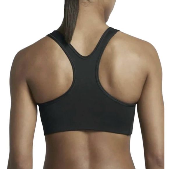 Nike Pro Sport Bra Women's Medium Support Classic Swoosh Training Top Black Logo - Picture 3 of 8
